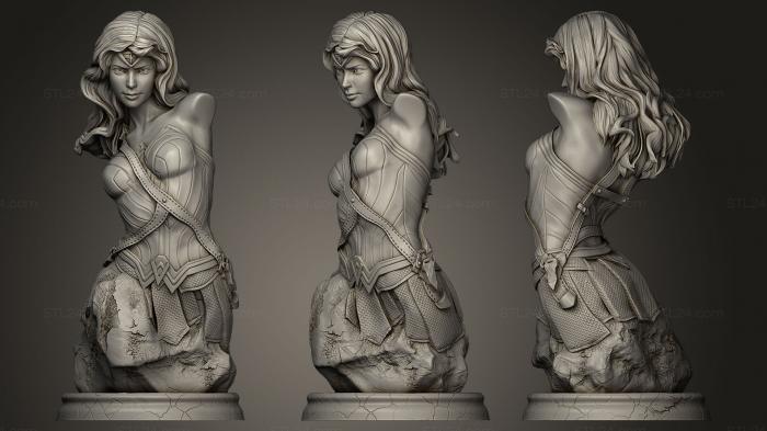 Бюсты и барельефы известных личностей (Чудо-женщина с круглым постаментом, BUSTC_0657) 3D модель для ЧПУ станка