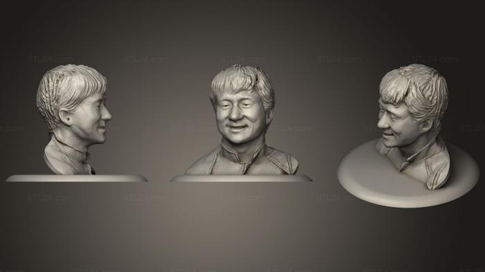 Бюсты и барельефы известных личностей (Бюст Джеки Чана с основанием, BUSTC_0800) 3D модель для ЧПУ станка