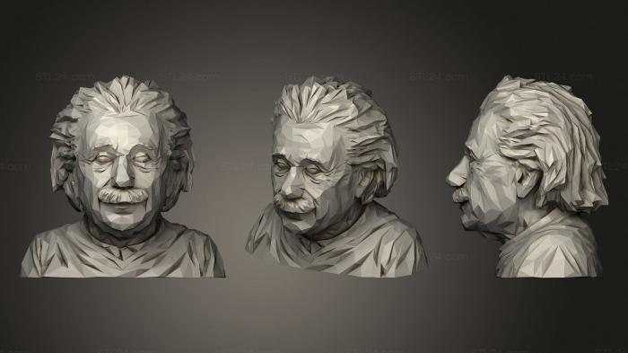 Busts and bas-reliefs of famous people (Albert Einstein Low Poly, BUSTC_0881) 3D models for cnc