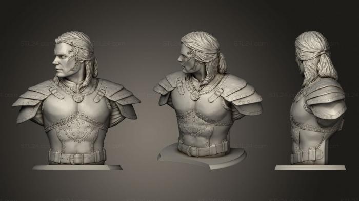Busts and bas-reliefs of famous people (Geralt of Rivia The Witcher from Netflix Season 2, BUSTC_0956) 3D models for cnc