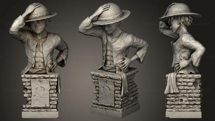 Busts and bas-reliefs of famous people (Luffy bust 2, BUSTC_0991) 3D models for cnc