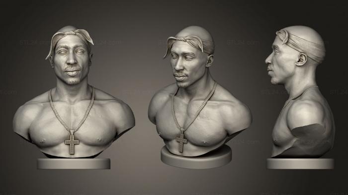 Busts and bas-reliefs of famous people (2Pac bust, BUSTC_1078) 3D models for cnc