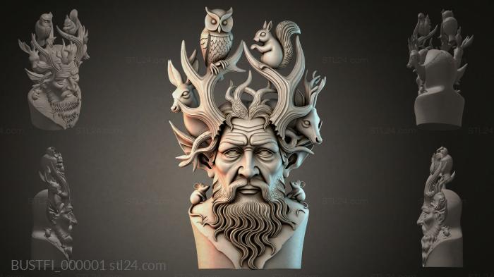 Бюсты фэнтези (Цернунн Рогатый Владыка Леса, BUSTFI_000001) 3D модель для ЧПУ станка