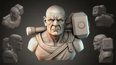 Fantasy busts Bust of a warrior with a hammer 3d model