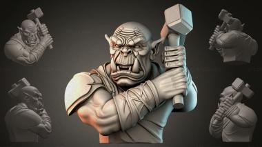 Fantasy busts Bust of an Orc with a Hammer 3d model