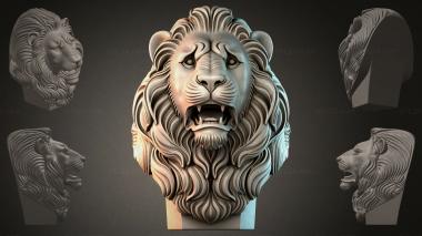 Fantasy busts Lions head relief 3d model