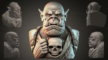 Fantasy busts Orc bust with skull 3d model