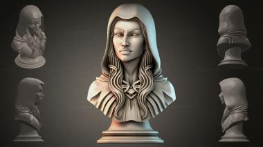 Fantasy busts Bust of a woman in a hood 3d model