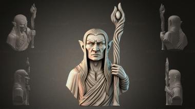 Fantasy busts Bust of an Elf with a Staff 3d model