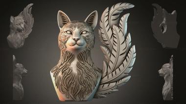 Fantasy busts Bas-relief of a cat with feathers 3d model