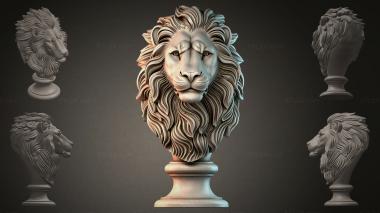Fantasy busts Lion bust on a pedestal 3d model
