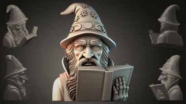 Fantasy busts Sculpture of a wizard with a book 3d model