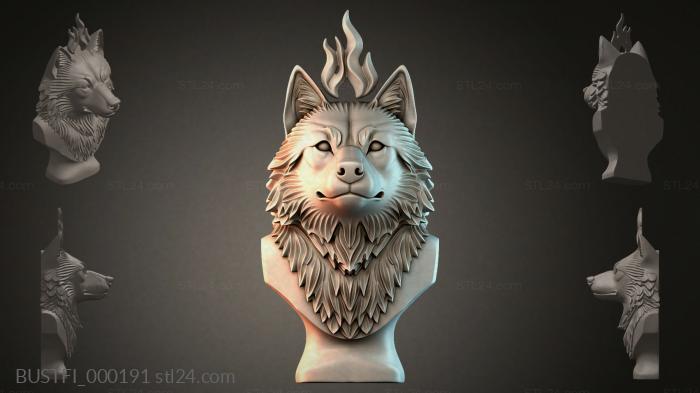 Bust of a wolf with flames 3d STL model