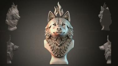 Fantasy busts Bust of a wolf with flames 3d model