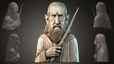 Fantasy busts Bust of an old man with a staff 3d model