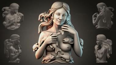 Fantasy busts Girl with Fish 3d model