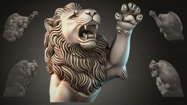 Fantasy busts Lion with raised paw 3d model