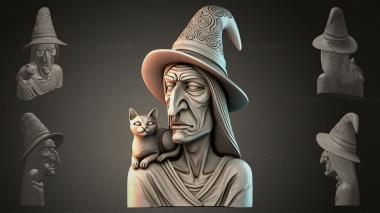 Fantasy busts Witch with a Cat 3d model