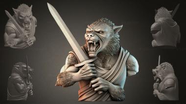 Fantasy busts Bust of a werewolf with a sword 3d model