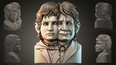 Fantasy busts Bas-relief of two faces 3d model