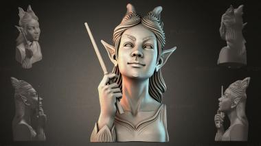 Fantasy busts Bust of an elf with a wand 3d model