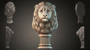 Fantasy busts Bust of a lion on a pedestal 3d model
