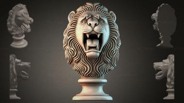 Fantasy busts Lions head on a pedestal 3d model