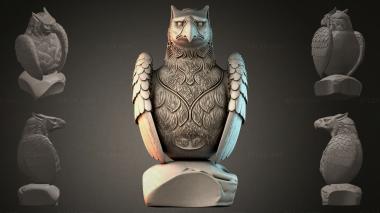 Fantasy busts Owl sculpture on stone 3d model