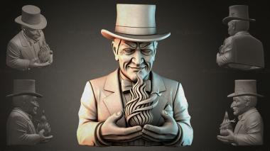 Fantasy busts Bust of a man in a top hat 3d model