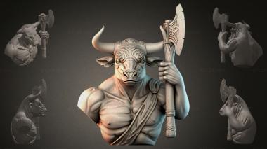 Fantasy busts Bust of a bull with an axe 3d model