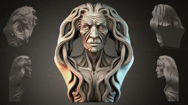 Fantasy busts Bas-relief of an old mans face 3d model