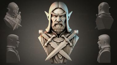 Fantasy busts Elf bust with swords 3d model