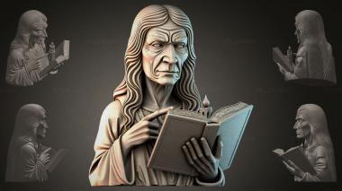 Fantasy busts Sculpture with a book 3d model