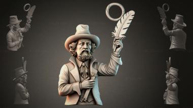 Fantasy busts Sculpture of a man with a feather 3d model