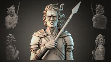 Fantasy busts Bust of a warrior with a spear 3d model