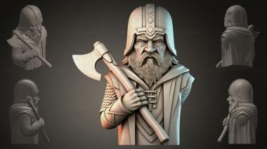 Fantasy busts Bust of a warrior with an axe 3d model
