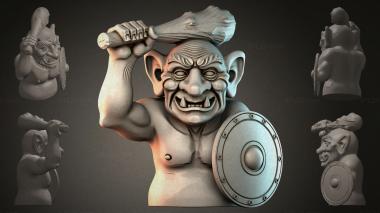 Fantasy busts Orc with an axe and shield 3d model