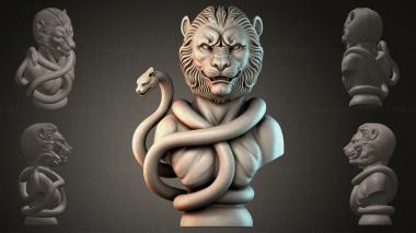 Fantasy busts Bust of a lion with a snake 3d model