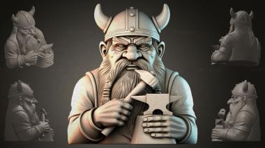 Fantasy busts Viking with an anvil 3d model