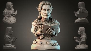 Fantasy busts Bust of an elf with a book 3d model