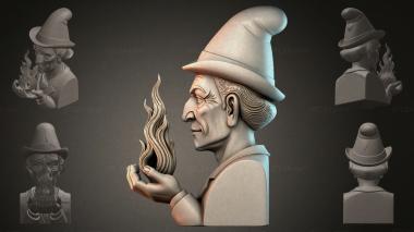 Fantasy busts Sculpture of a wizard with fire 3d model