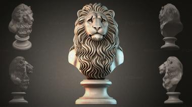 Fantasy busts Bust of a lion on a pedestal 3d model