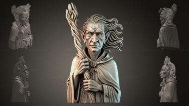 Fantasy busts Bust of an old man with a staff 3d model