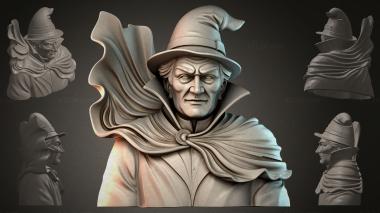 Fantasy busts Bust of a witch in a hat 3d model
