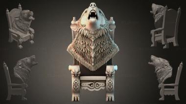 Fantasy busts Carved chair with a wolf 3d model
