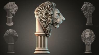 Fantasy busts Lions head on a column 3d model