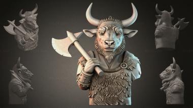 Fantasy busts Bust of a bull with an axe 3d model