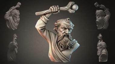 Fantasy busts An old man swinging a club-like staff 3d model