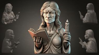 Fantasy busts Female bust with a book 3d model