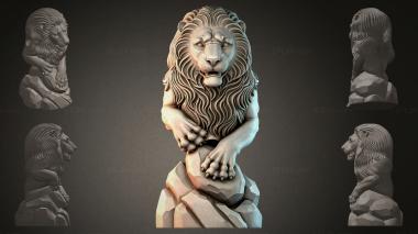 Fantasy busts Lion sculpture on stone 3d model